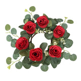 Maxbell Candle Ring Wreath Artificial Rose Candle Ring for Dinner Restaurant Holiday Red