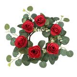 Maxbell Candle Ring Wreath Artificial Rose Candle Ring for Dinner Restaurant Holiday Red