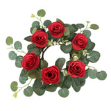 Maxbell Candle Ring Wreath Artificial Rose Candle Ring for Dinner Restaurant Holiday Red