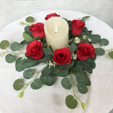 Maxbell Candle Ring Wreath Artificial Rose Candle Ring for Dinner Restaurant Holiday Red