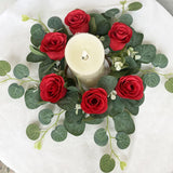 Maxbell Candle Ring Wreath Artificial Rose Candle Ring for Dinner Restaurant Holiday Red