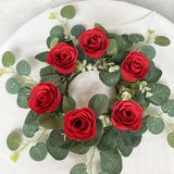 Maxbell Candle Ring Wreath Artificial Rose Candle Ring for Dinner Restaurant Holiday Red