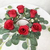 Maxbell Candle Ring Wreath Artificial Rose Candle Ring for Dinner Restaurant Holiday Red