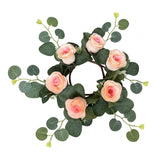 Maxbell Candle Ring Wreath Artificial Rose Candle Ring for Dinner Restaurant Holiday champagne