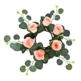 Maxbell Candle Ring Wreath Artificial Rose Candle Ring for Dinner Restaurant Holiday champagne