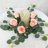 Maxbell Candle Ring Wreath Artificial Rose Candle Ring for Dinner Restaurant Holiday champagne