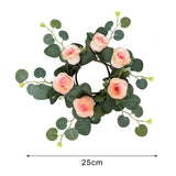 Maxbell Candle Ring Wreath Artificial Rose Candle Ring for Dinner Restaurant Holiday champagne