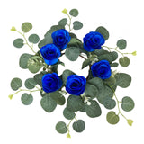 Maxbell Candle Ring Wreath Artificial Rose Candle Ring for Dinner Restaurant Holiday Blue