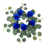 Maxbell Candle Ring Wreath Artificial Rose Candle Ring for Dinner Restaurant Holiday Blue