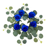 Maxbell Candle Ring Wreath Artificial Rose Candle Ring for Dinner Restaurant Holiday Blue