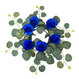 Maxbell Candle Ring Wreath Artificial Rose Candle Ring for Dinner Restaurant Holiday Blue