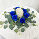 Maxbell Candle Ring Wreath Artificial Rose Candle Ring for Dinner Restaurant Holiday Blue