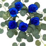 Maxbell Candle Ring Wreath Artificial Rose Candle Ring for Dinner Restaurant Holiday Blue