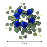 Maxbell Candle Ring Wreath Artificial Rose Candle Ring for Dinner Restaurant Holiday Blue