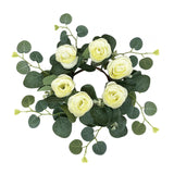 Maxbell Candle Ring Wreath Artificial Rose Candle Ring for Dinner Restaurant Holiday White