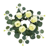 Maxbell Candle Ring Wreath Artificial Rose Candle Ring for Dinner Restaurant Holiday White