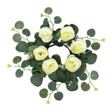 Maxbell Candle Ring Wreath Artificial Rose Candle Ring for Dinner Restaurant Holiday White