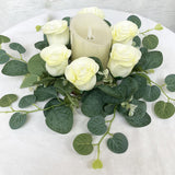 Maxbell Candle Ring Wreath Artificial Rose Candle Ring for Dinner Restaurant Holiday White