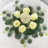 Maxbell Candle Ring Wreath Artificial Rose Candle Ring for Dinner Restaurant Holiday White