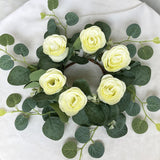 Maxbell Candle Ring Wreath Artificial Rose Candle Ring for Dinner Restaurant Holiday White