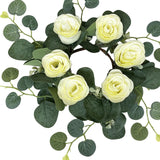 Maxbell Candle Ring Wreath Artificial Rose Candle Ring for Dinner Restaurant Holiday White