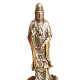 Maxbell Mini Guan Yin Statue Standing on Lotus Brass Figurine for Bedroom Decorative