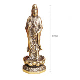 Maxbell Mini Guan Yin Statue Standing on Lotus Brass Figurine for Bedroom Decorative