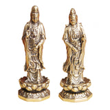 Maxbell Mini Guan Yin Statue Standing on Lotus Brass Figurine for Bedroom Decorative