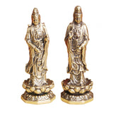 Maxbell Mini Guan Yin Statue Standing on Lotus Brass Figurine for Bedroom Decorative