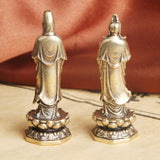 Maxbell Mini Guan Yin Statue Standing on Lotus Brass Figurine for Bedroom Decorative