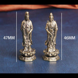 Maxbell Mini Guan Yin Statue Standing on Lotus Brass Figurine for Bedroom Decorative