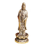 Maxbell Mini Guan Yin Statue Standing on Lotus Brass Figurine for Bedroom Decorative