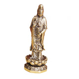 Maxbell Mini Guan Yin Statue Standing on Lotus Brass Figurine for Bedroom Decorative