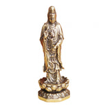 Maxbell Mini Guan Yin Statue Standing on Lotus Brass Figurine for Bedroom Decorative