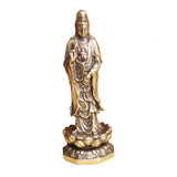 Maxbell Mini Guan Yin Statue Standing on Lotus Brass Figurine for Bedroom Decorative