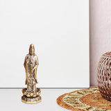 Maxbell Mini Guan Yin Statue Standing on Lotus Brass Figurine for Bedroom Decorative