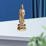 Maxbell Mini Guan Yin Statue Standing on Lotus Brass Figurine for Bedroom Decorative