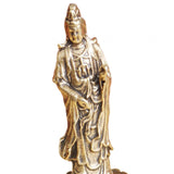 Maxbell Mini Guan Yin Statue Standing on Lotus Brass Figurine for Bedroom Decorative