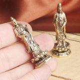 Maxbell Mini Guan Yin Statue Standing on Lotus Brass Figurine for Bedroom Decorative