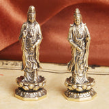 Maxbell Mini Guan Yin Statue Standing on Lotus Brass Figurine for Bedroom Decorative