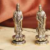 Maxbell Mini Guan Yin Statue Standing on Lotus Brass Figurine for Bedroom Decorative
