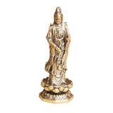 Maxbell Mini Guan Yin Statue Standing on Lotus Brass Figurine for Bedroom Decorative