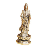 Maxbell Mini Guan Yin Statue Standing on Lotus Brass Figurine for Bedroom Decorative