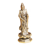Maxbell Mini Guan Yin Statue Standing on Lotus Brass Figurine for Bedroom Decorative