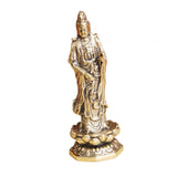 Maxbell Mini Guan Yin Statue Standing on Lotus Brass Figurine for Bedroom Decorative