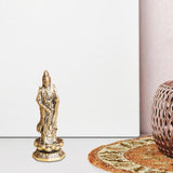 Maxbell Mini Guan Yin Statue Standing on Lotus Brass Figurine for Bedroom Decorative