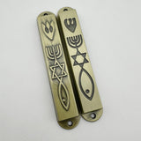 Maxbell 2 Pieces Mezuzahs for Door Messianic Religious Modern Outside Mezuzah Plaque bronze