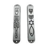 Maxbell 2 Pieces Mezuzahs for Door Messianic Religious Modern Outside Mezuzah Plaque silver