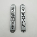 Maxbell 2 Pieces Mezuzahs for Door Messianic Religious Modern Outside Mezuzah Plaque silver