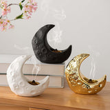 Maxbell Crescent Moon Incense Burner Porcelain Decoration for SPA Office Living Room White
